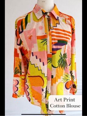 Haute Hippie Pink Orange Yellow Green Abstract-Print Blouse